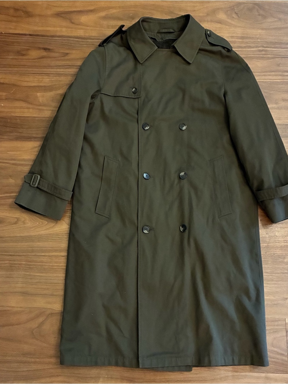 bill blass Olive Green Double-Breasted Trench Coat
